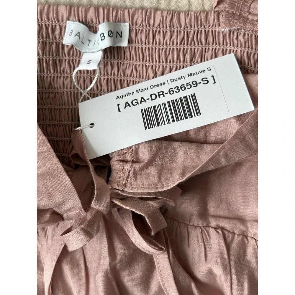 NWT BALTIC BORN Agatha Maxi Dress Womens Small Mauve Tie Front Smocked Tiered - Picture 4 of 6